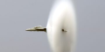 Fighter jet breaking the sound barrier