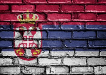 Flag of serbia on the brick wall