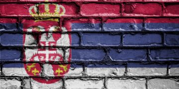 Flag of serbia on the brick wall