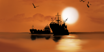 Ships in the sunset