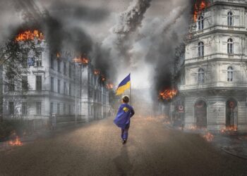 Burning city. Illustrative