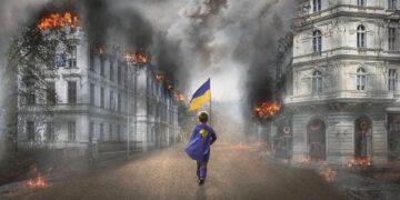 Burning city. Illustrative