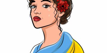 Picture of women with ukrainian flag