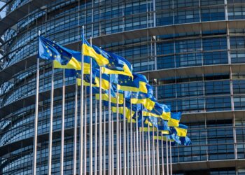 Flags of EU and Ukraine