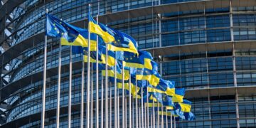 Flags of EU and Ukraine