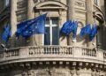 EU flags ona a building