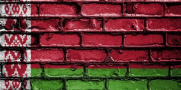 Flag of Belarus on the brickwall
