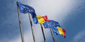 Romanian an EU flags