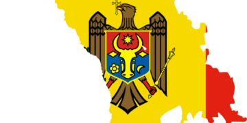 Flag of Moldova on a map