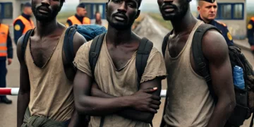Three migrants on the border crossing