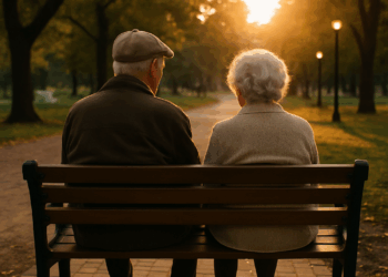 Old couple in a park.