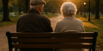 Old couple in a park.