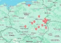 Map of russian drone attack on Poland.
