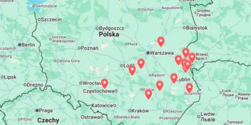 Map of russian drone attack on Poland.