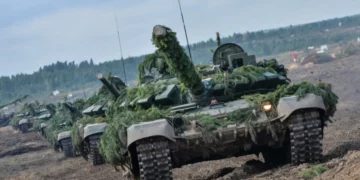 Russian tanks on a trainig