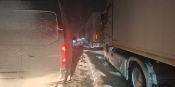 Snow paralised polish highway